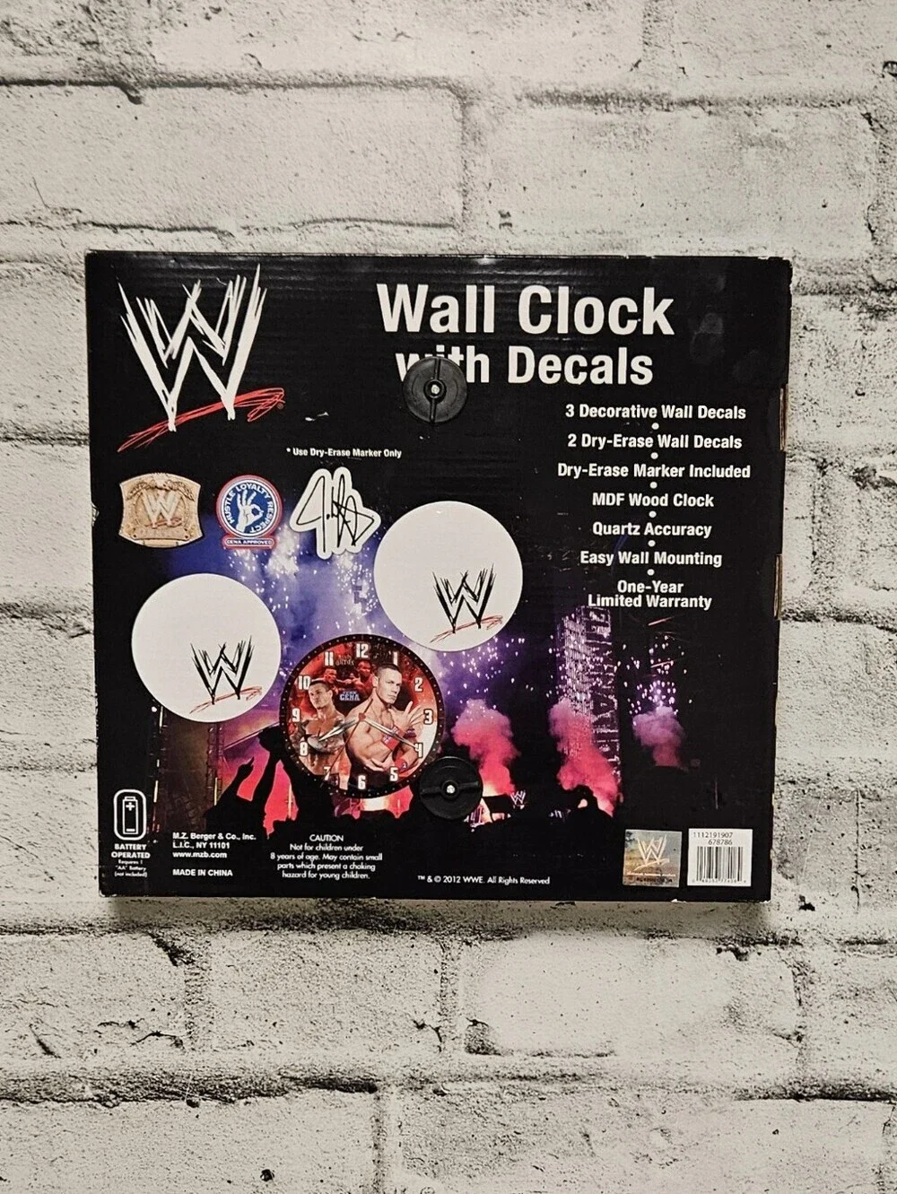 WWE John Cena Wall Clock With Decals Wrestling Fan Room Decor NIB